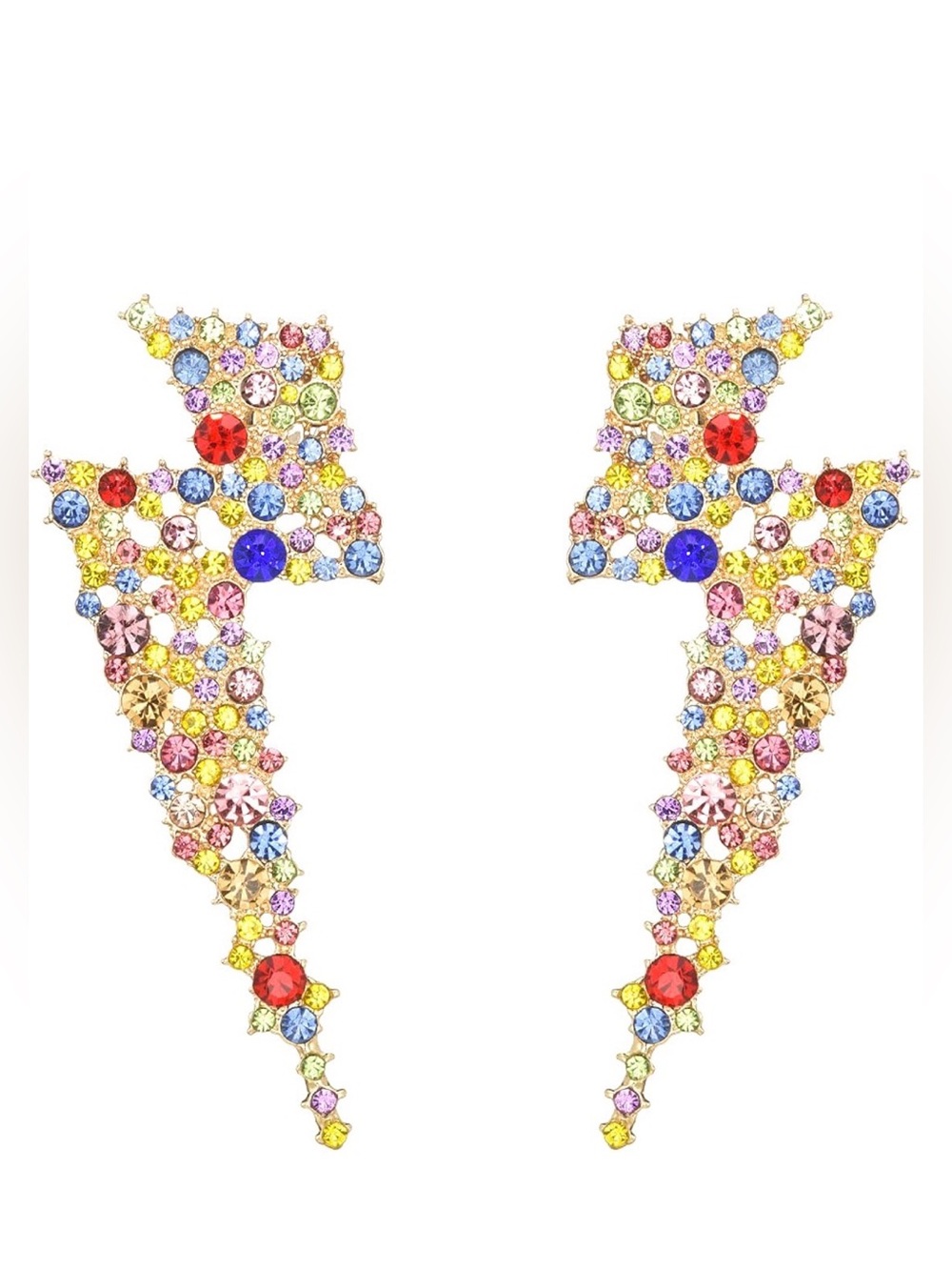 Vintage Multicolor Rhinestone Lightning Bolt Earrings